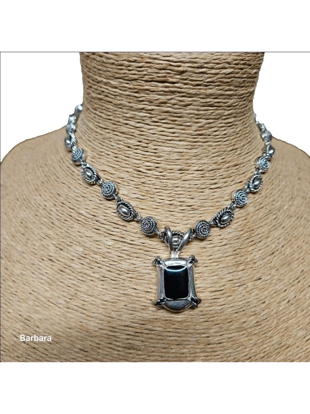 Vintage 80s Avon Black Enamel Silver-tone Pendant on Embellished Necklace Chain